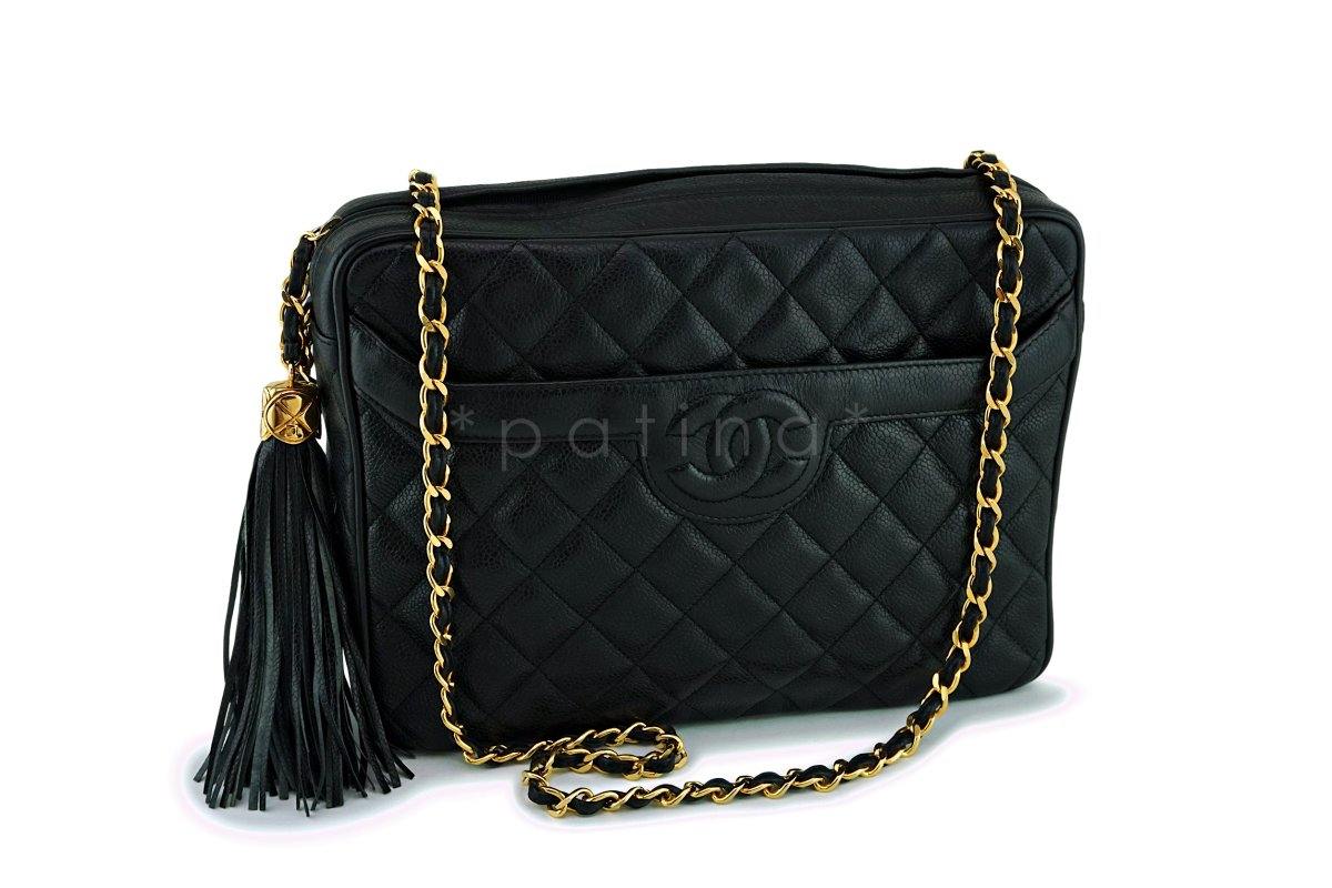 Chanel Vintage Black Caviar Pocket Camera Case Bag 24k GHW