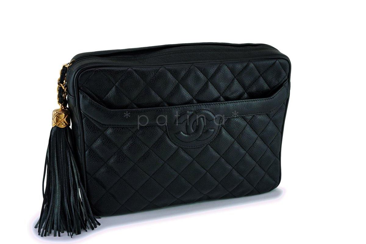 Chanel Vintage Black Caviar Pocket Camera Case Bag 24k GHW