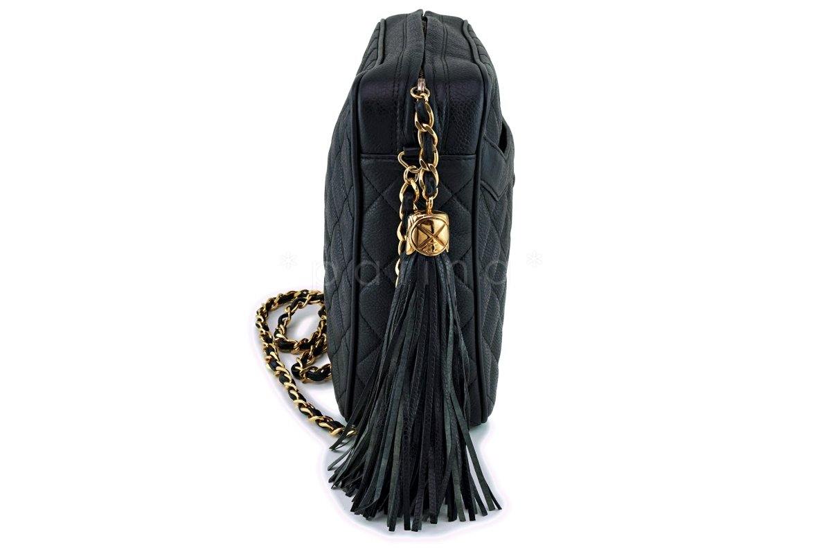 Chanel Vintage Black Caviar Pocket Camera Case Bag 24k GHW