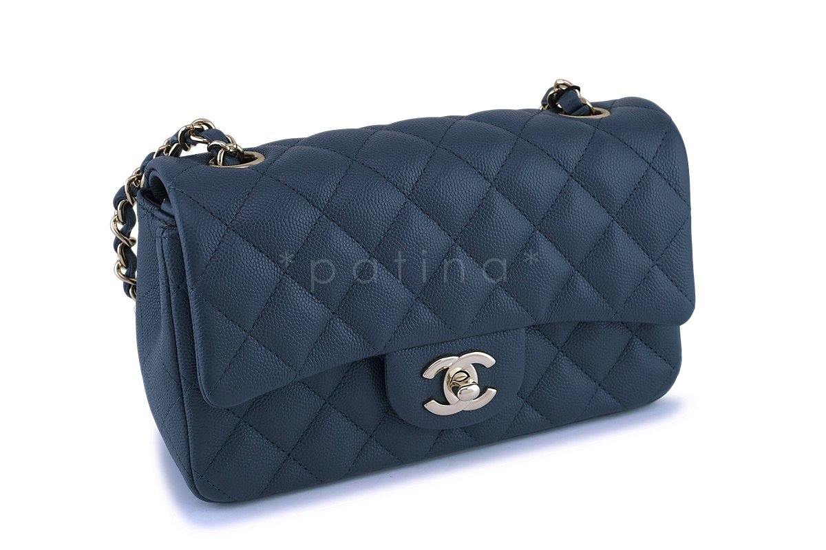 NWT 18B Chanel Gray Caviar Rectangular Mini Flap Bag GHW
