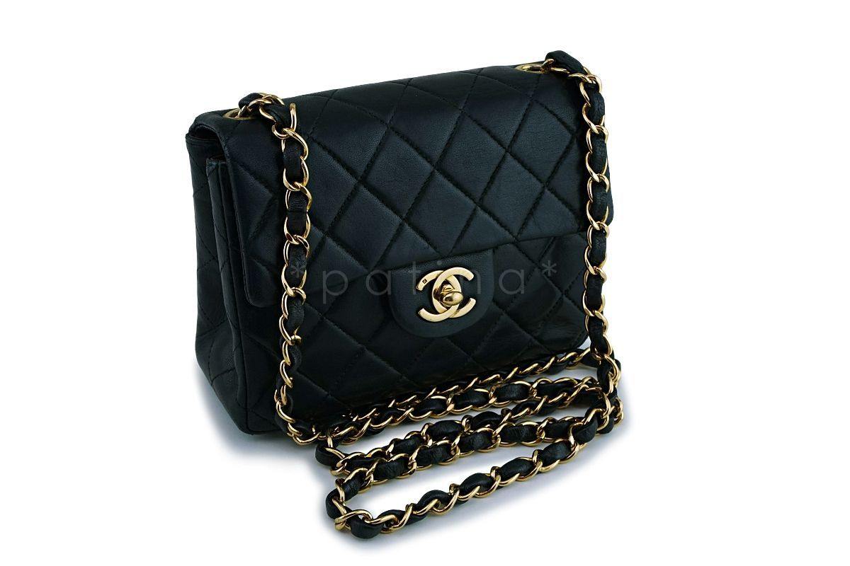 Chanel Black Vintage Classic Square Mini Flap Bag 24k GHW