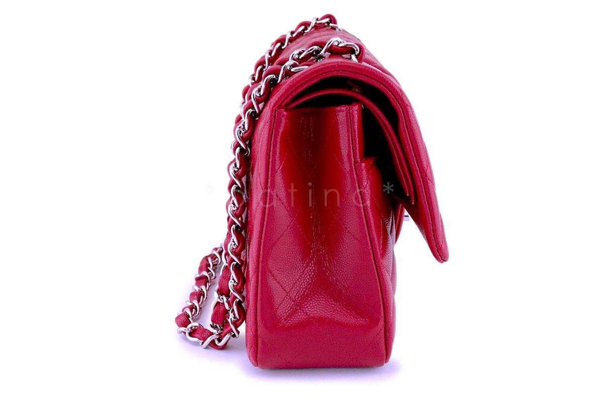 NWT 18B Chanel Red-Pink Caviar Medium Classic Double Flap Bag SHW