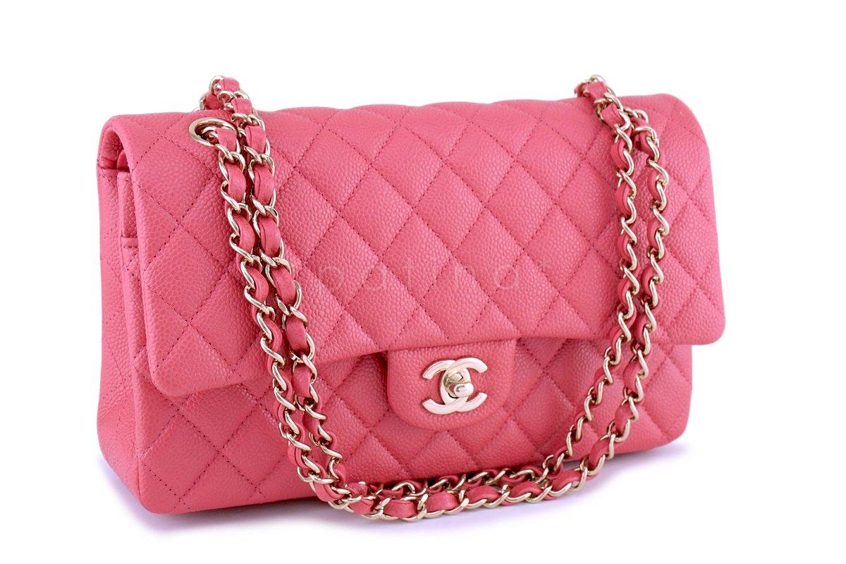 NIB 18S Chanel Pearly Pink Caviar Medium Classic Double Flap Bag