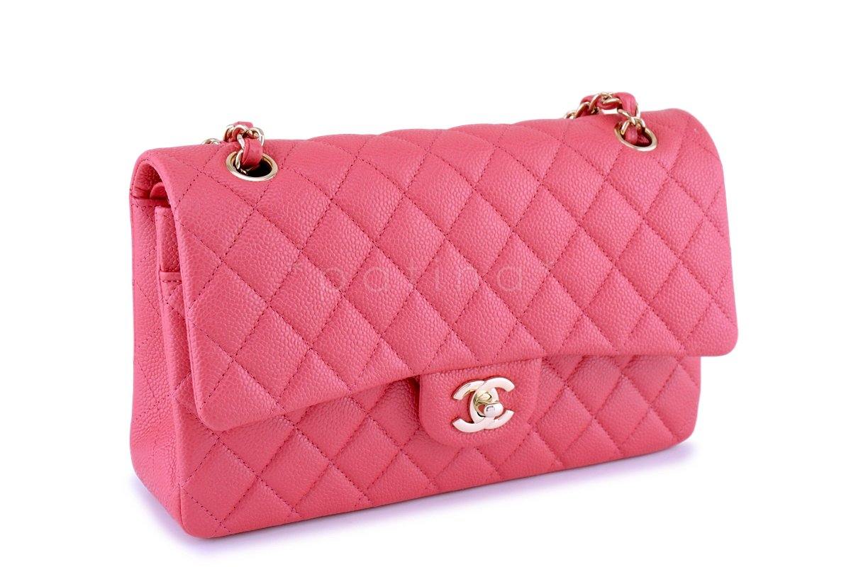 NIB 18S Chanel Pearly Pink Caviar Medium Classic Double Flap Bag