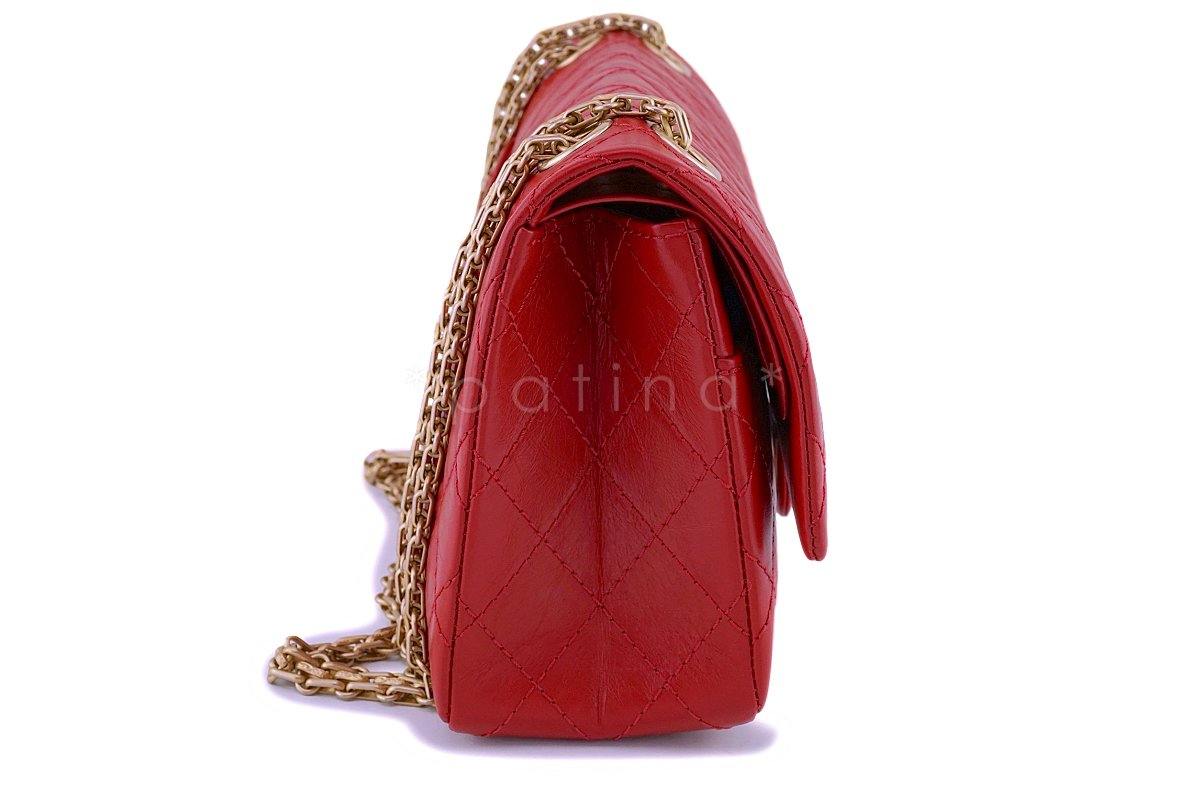 NIB 18K Chanel Red 2.55 Medium Small 225 Reissue Classic Double Flap Bag GHW