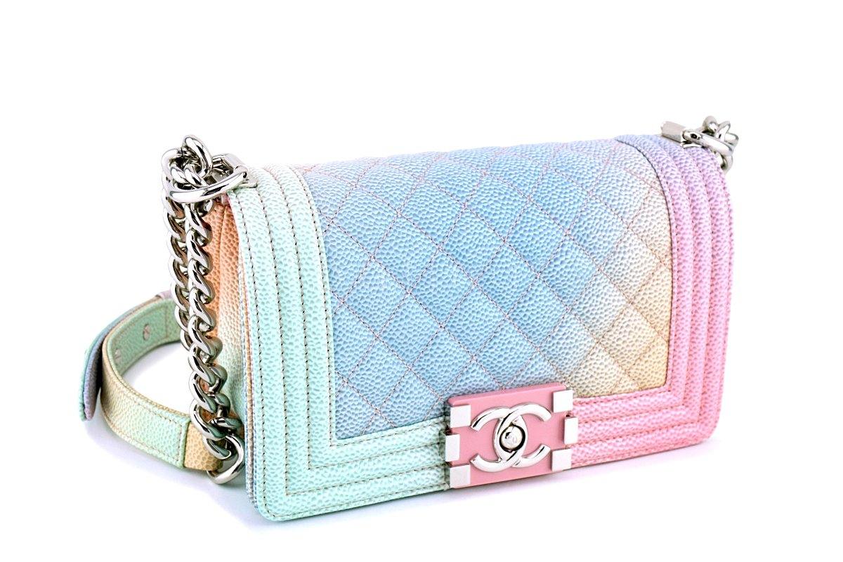 NIB 18P Chanel Pastel Rainbow Pink Caviar Classic Boy Flap Bag