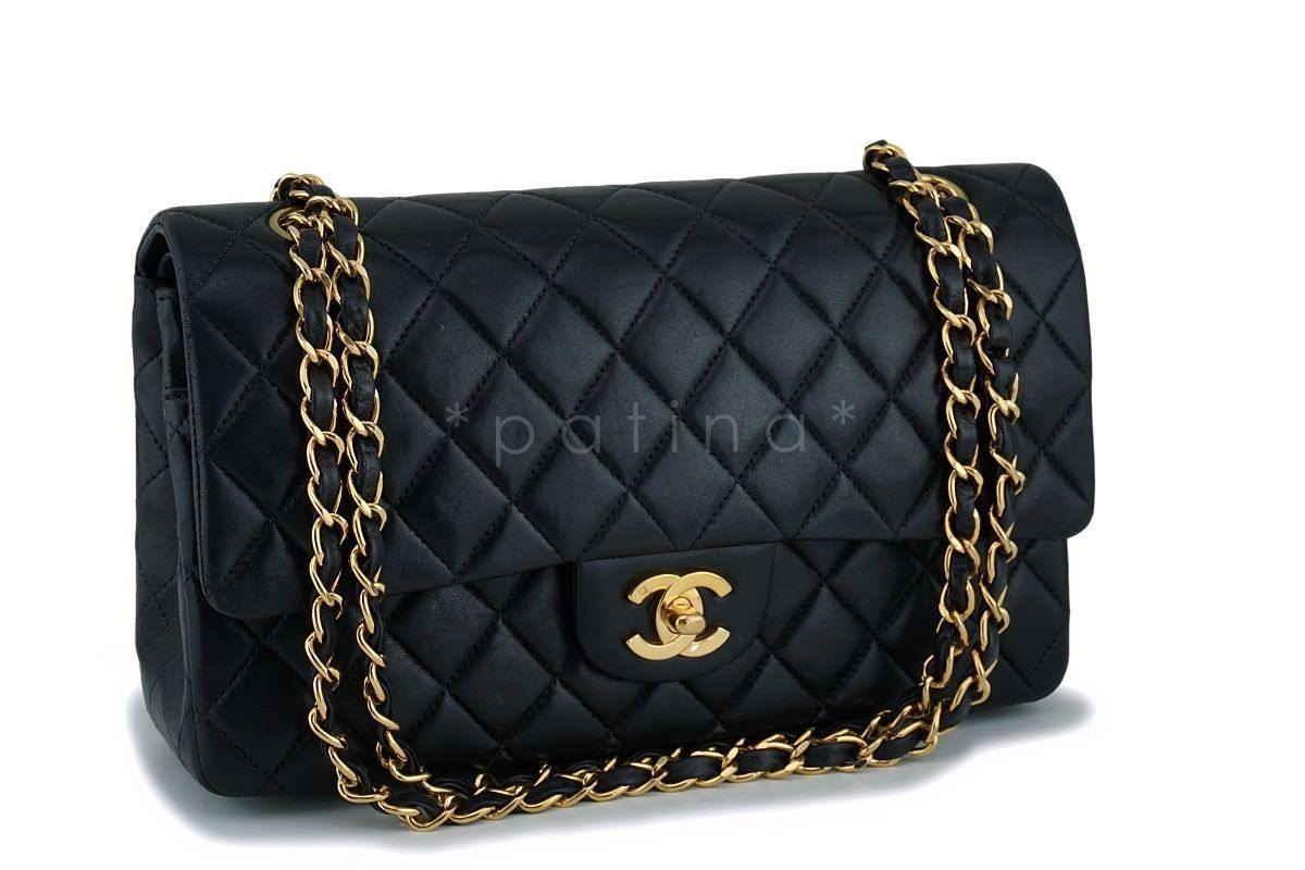 Chanel Black Lambskin Medium Classic Double Flap Bag 24k GHW