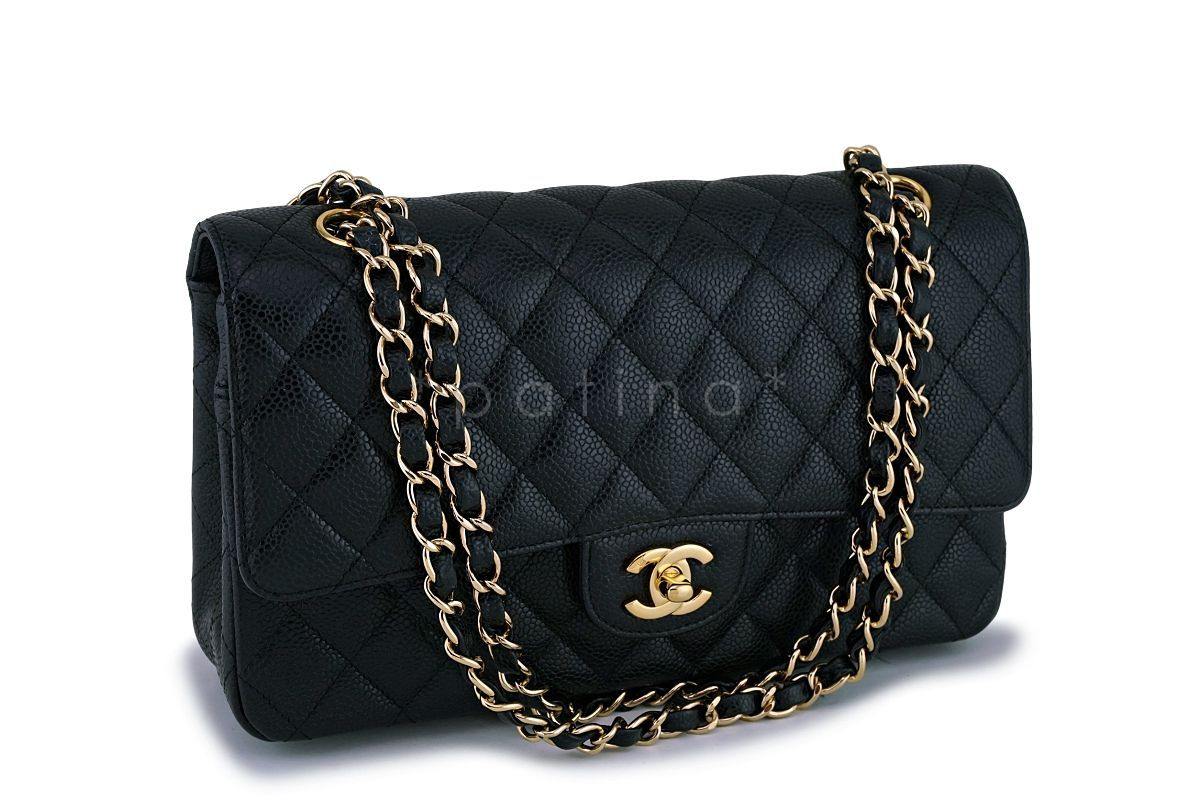 Chanel Black Caviar Classic Medium Double Flap Bag 24k GHW