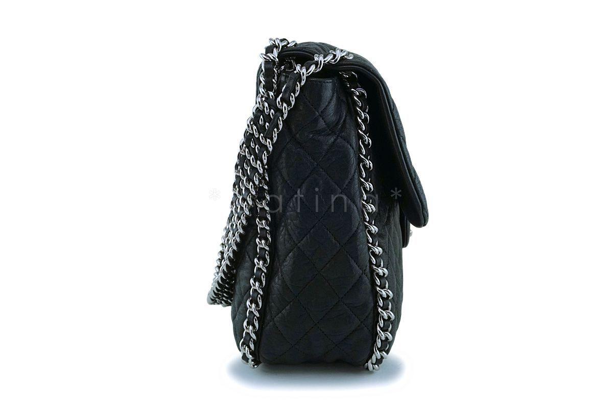 Chanel Black Calfskin Maxi Jumbo XL Luxe Chain Around Flap Bag SHW
