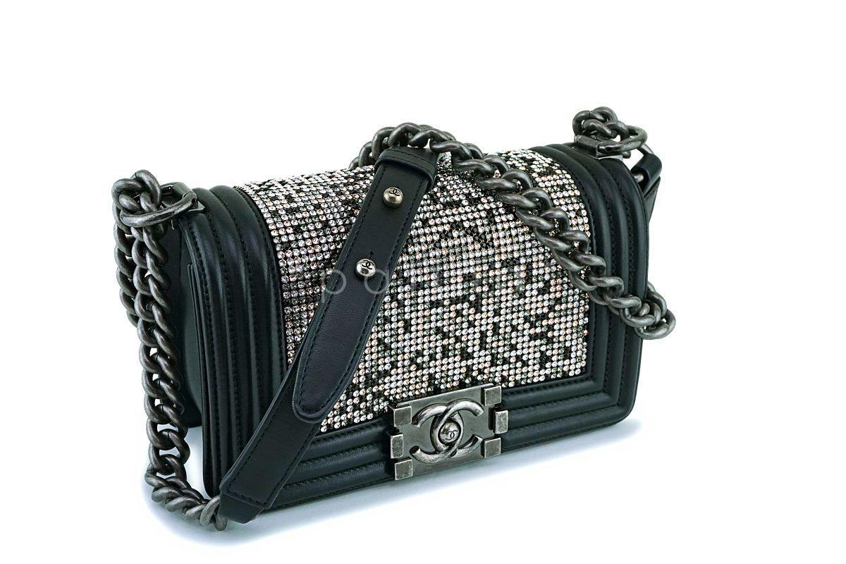 RARE Chanel Black Strass Crystals Small Classic Boy Flap Bag
