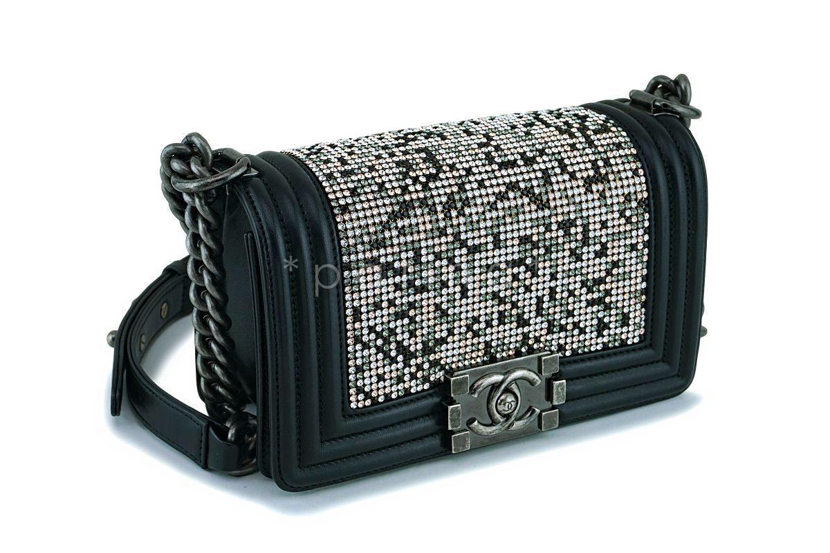 RARE Chanel Black Strass Crystals Small Classic Boy Flap Bag