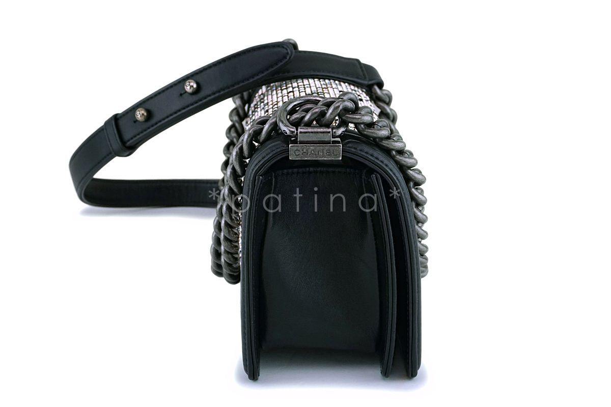 RARE Chanel Black Strass Crystals Small Classic Boy Flap Bag