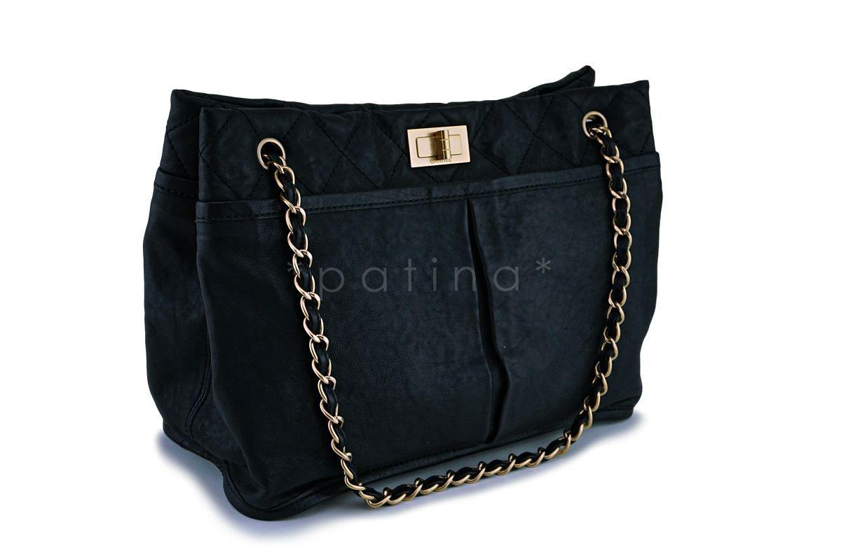 Chanel Black Washed Calfskin Pocket Reissue Tote Bag GHW