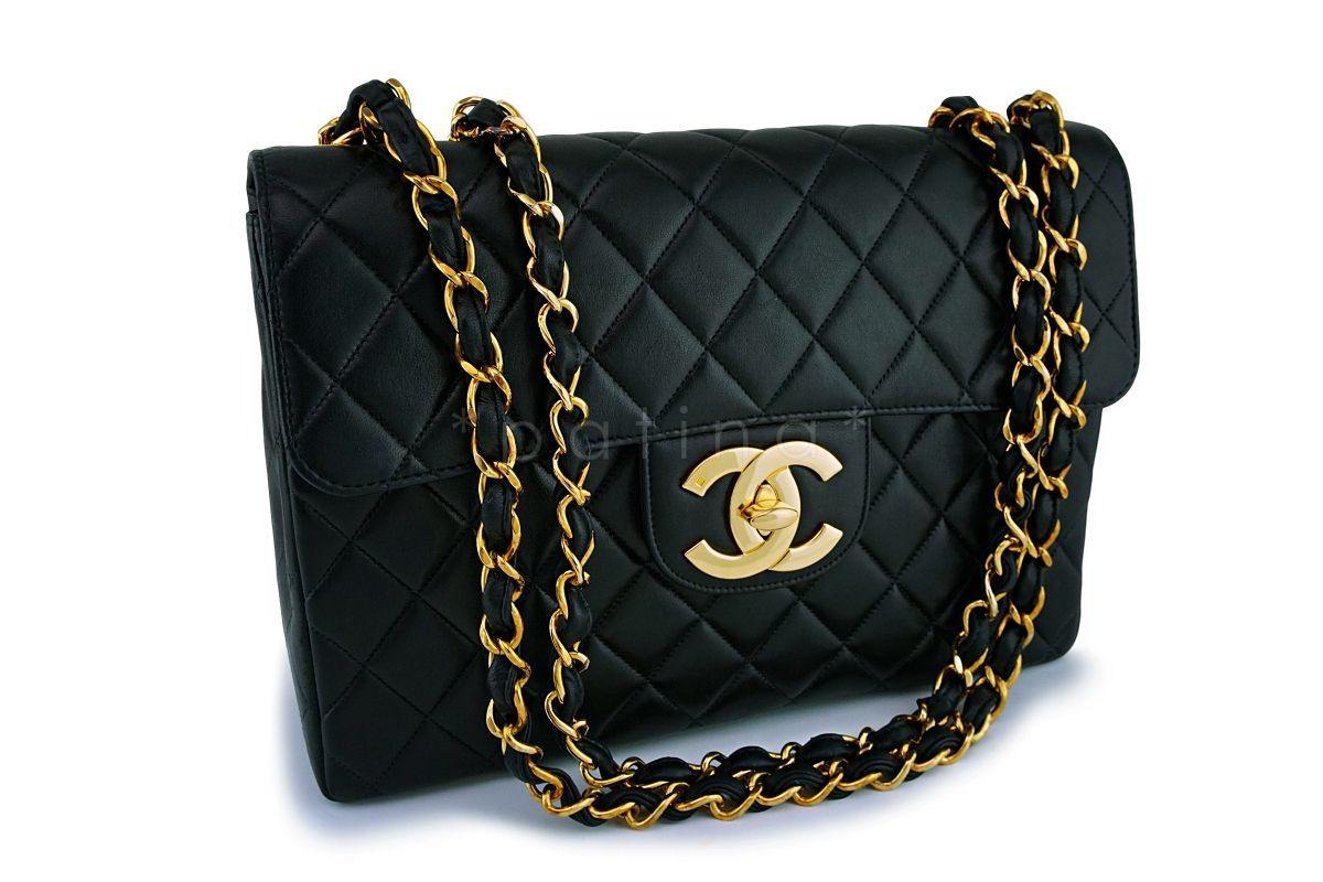 Rare Chanel Vintage Black Classic Jumbo Flap Bag 24k GHW