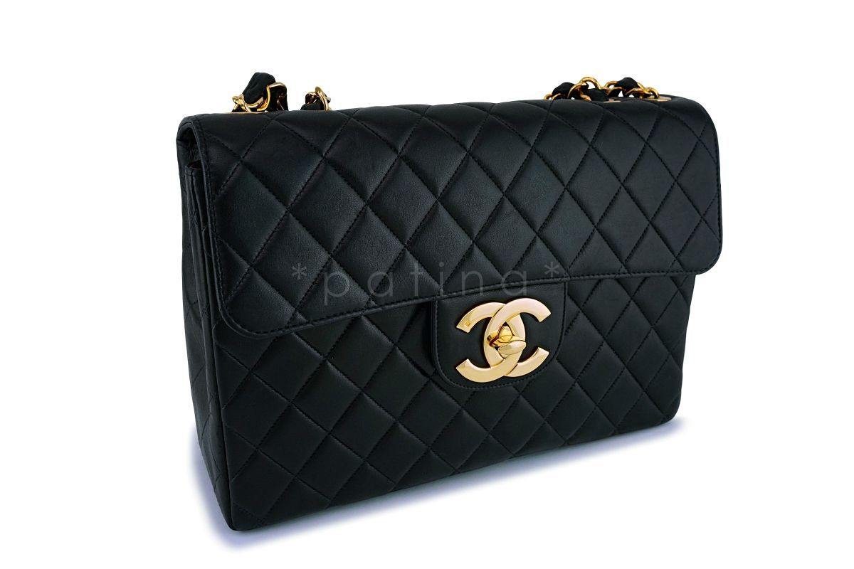 Rare Chanel Vintage Black Classic Jumbo Flap Bag 24k GHW