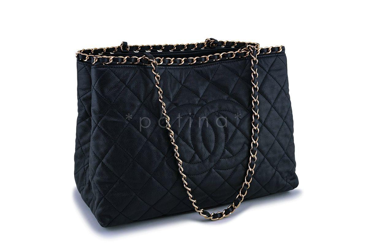 Chanel Black Textured Calf Chain Me Shopper Tote Bag GHW
