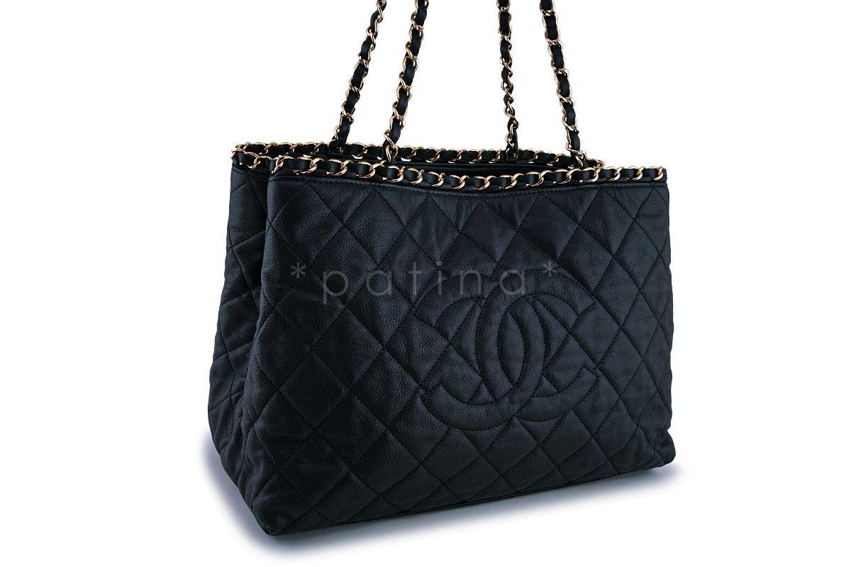 Chanel Black Textured Calf Chain Me Shopper Tote Bag GHW