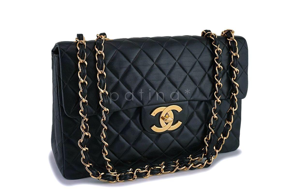 Chanel Black Vintage Lambskin Maxi "Jumbo XL" Classic Flap Bag 24k GHW