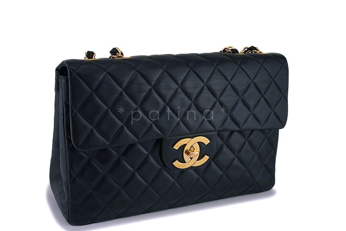 Chanel Black Vintage Lambskin Maxi "Jumbo XL" Classic Flap Bag 24k GHW
