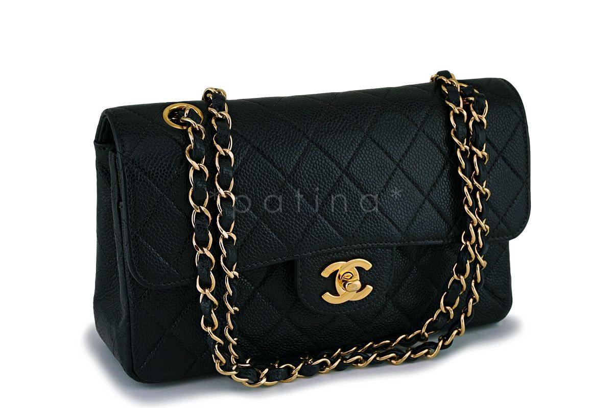 Chanel Black Caviar Small Classic Double Flap Bag 24k GHW 9TI
