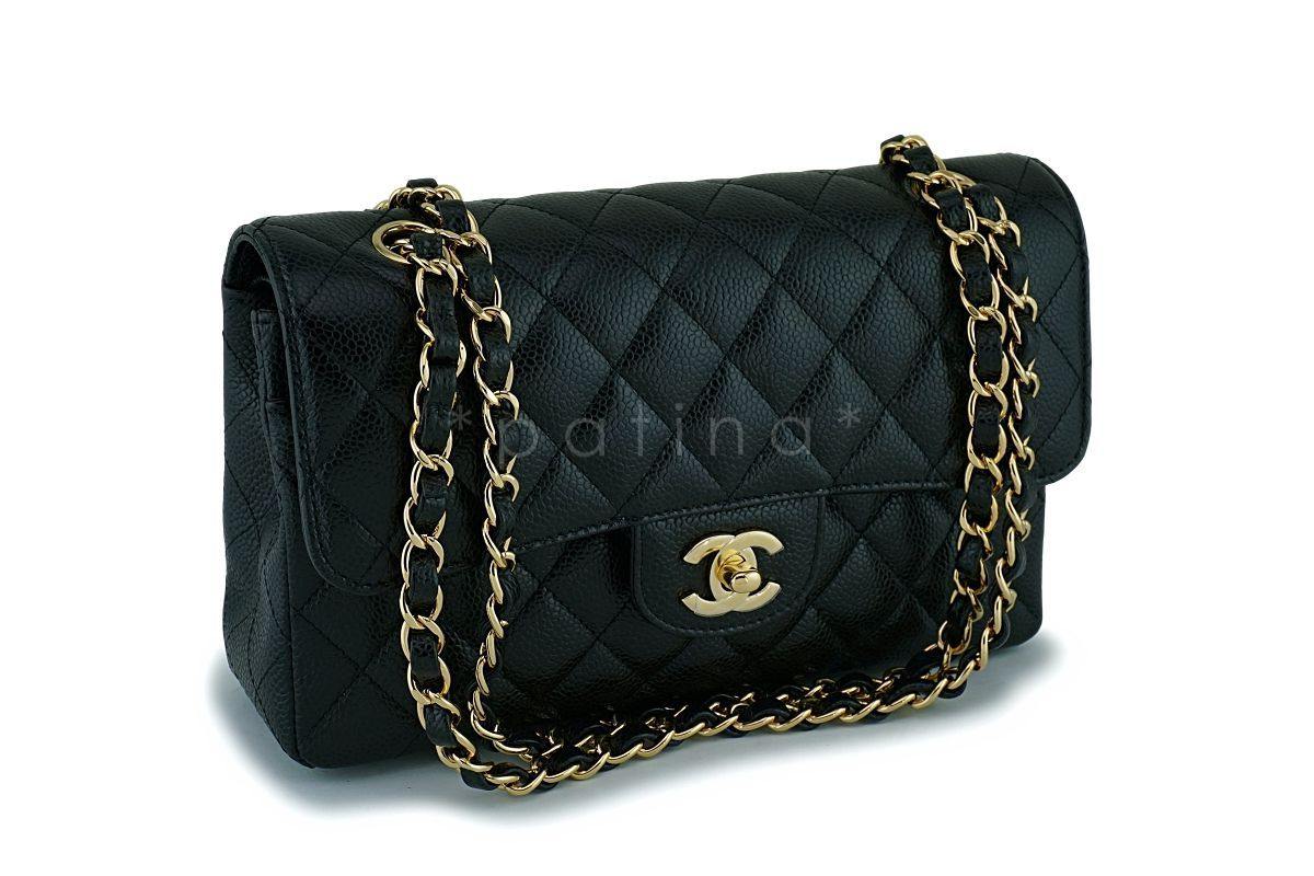 NIB Chanel Black Caviar Small Classic Double Flap Bag GHW