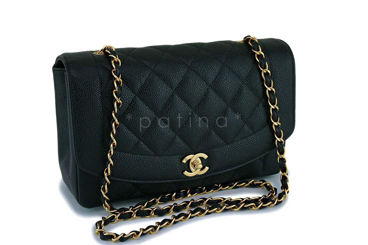 Rare Chanel Black Caviar Medium Classic Diana Flap Bag 24k GHW