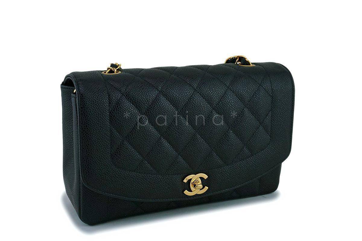 Rare Chanel Black Caviar Medium Classic Diana Flap Bag 24k GHW