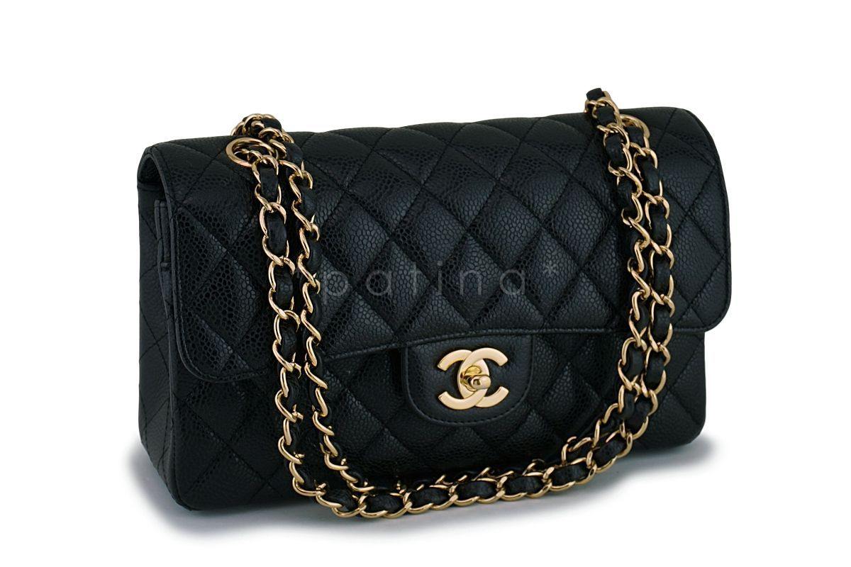 Chanel Black Caviar Small Classic Double Flap Bag GHW 9TI