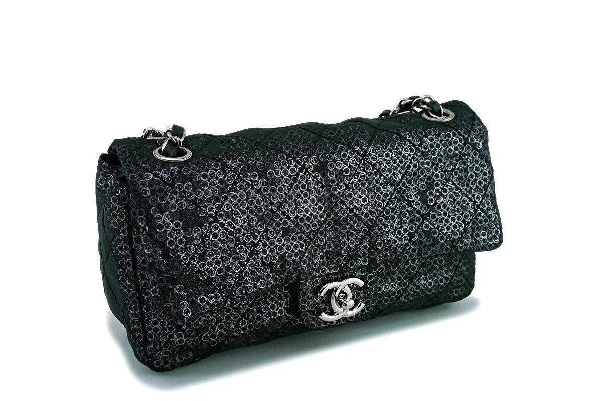 Chanel Limited Black Sequin-Mesh Quilted Classic Flap Bag