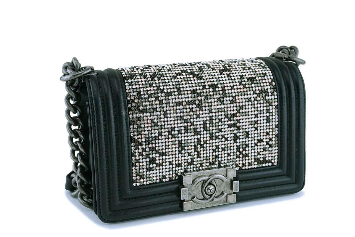 Rare Chanel Black Strass Crystals Small Classic Boy Flap Bag