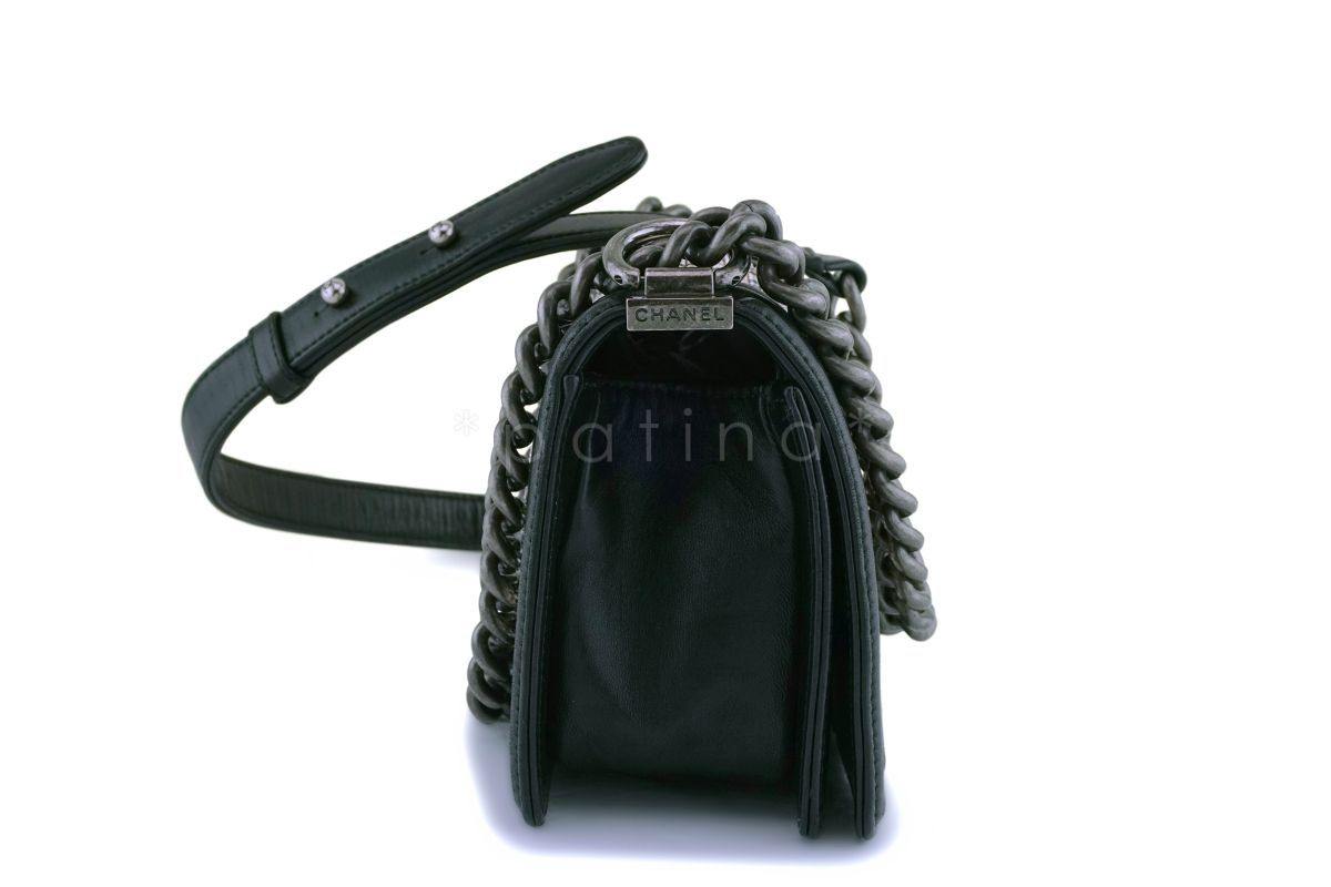 Rare Chanel Black Strass Crystals Small Classic Boy Flap Bag