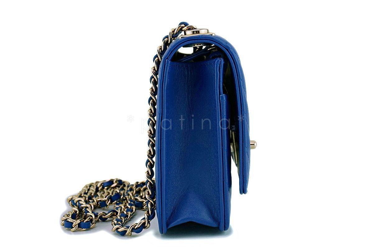 NIB 19C Chanel Blue Chevron Trendy CC WOC Wallet on Chain Flap Bag GHW