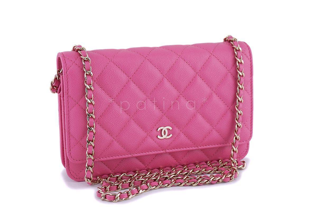 NIB 19C Chanel Caviar Pink Classic Wallet on Chain WOC Flap Bag GHW