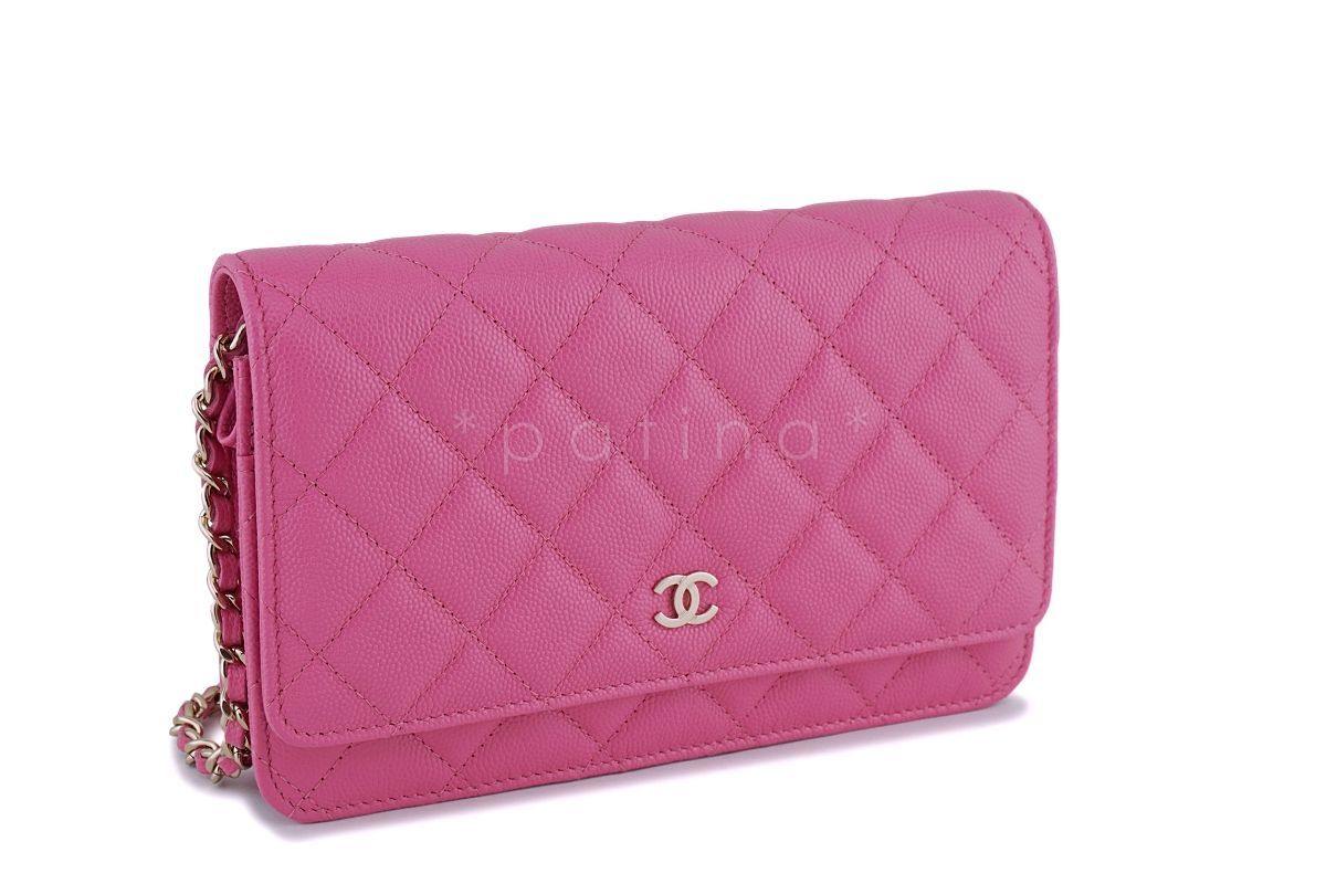 NIB 19C Chanel Caviar Pink Classic Wallet on Chain WOC Flap Bag GHW