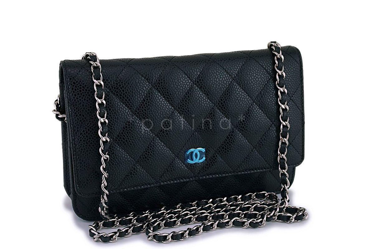 NIB Chanel Black Caviar Classic Wallet on Chain WOC Flap Bag SHW