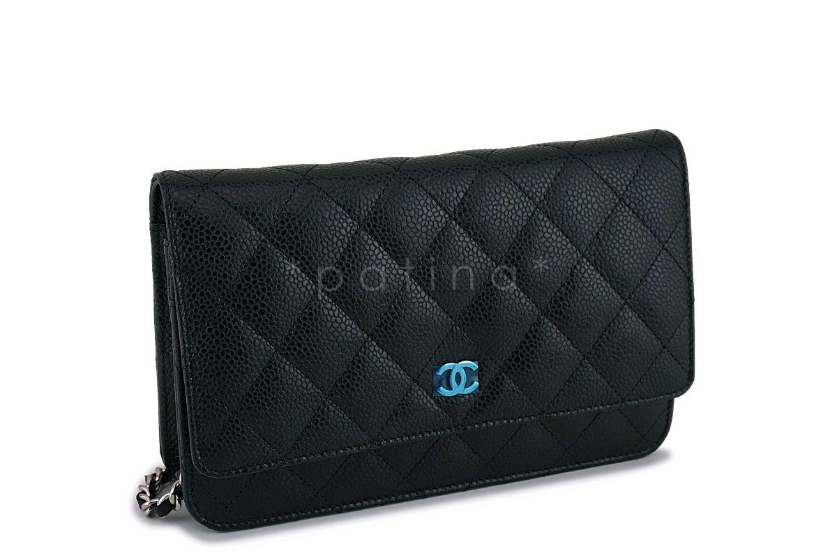 NIB Chanel Black Caviar Classic Wallet on Chain WOC Flap Bag SHW