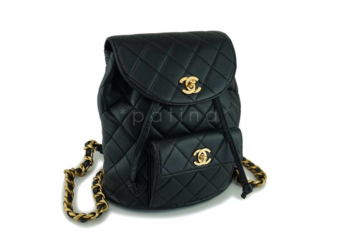 Chanel Vintage Black Lambskin Classic Quilted Backpack Bag 24k GHW