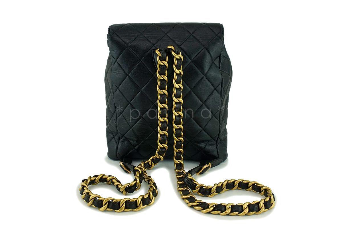 Chanel Vintage Black Lambskin Classic Quilted Backpack Bag 24k GHW