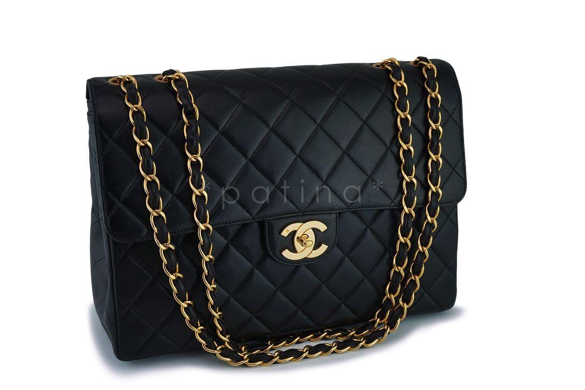 Chanel Vintage Lambskin Black Jumbo Classic Flap Bag 24k GHW