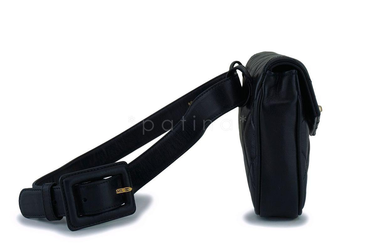 Chanel Vintage Lambskin Black Classic Fanny Pack Belt Waist Bag 24k GHW