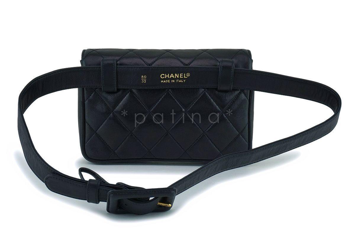 Chanel Vintage Lambskin Black Classic Fanny Pack Belt Waist Bag 24k GHW