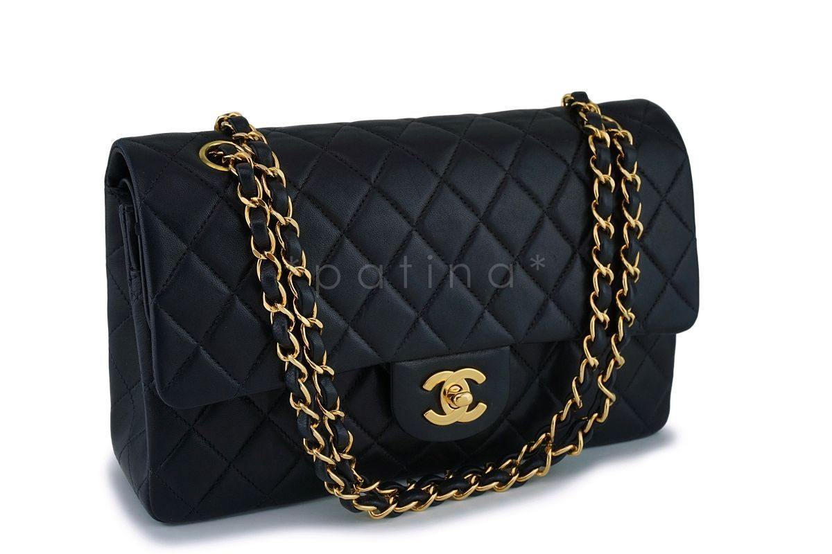 Chanel Black Lambskin Medium Classic Double Flap Bag 24k GHW