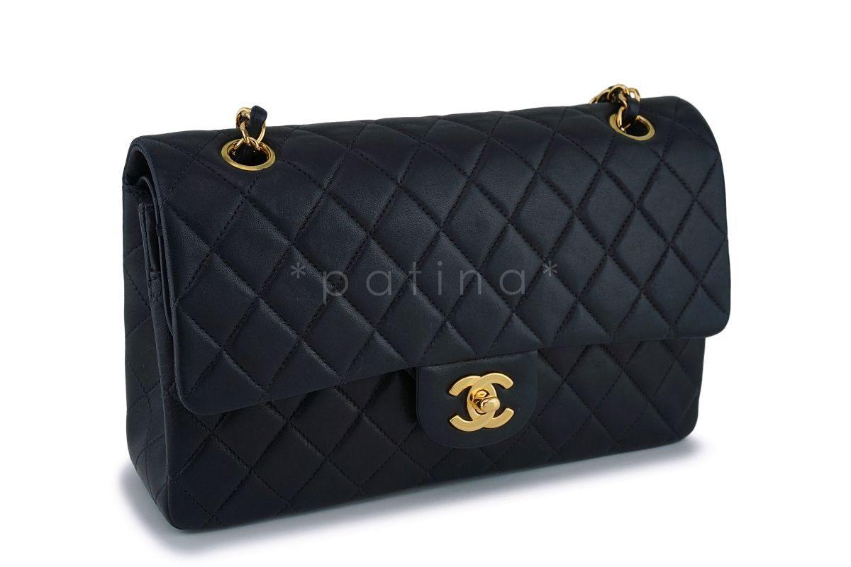Chanel Black Lambskin Medium Classic Double Flap Bag 24k GHW