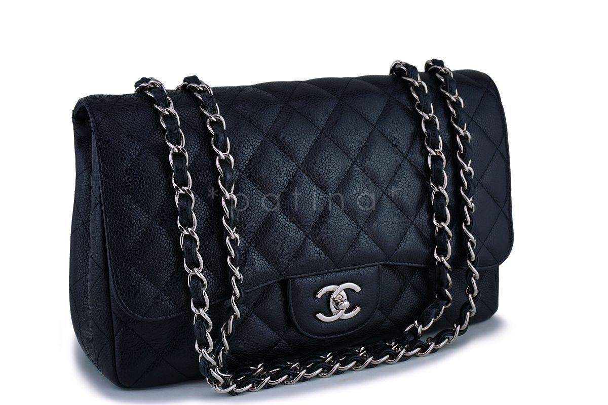 Chanel Black Caviar Jumbo Classic Flap Bag SHW