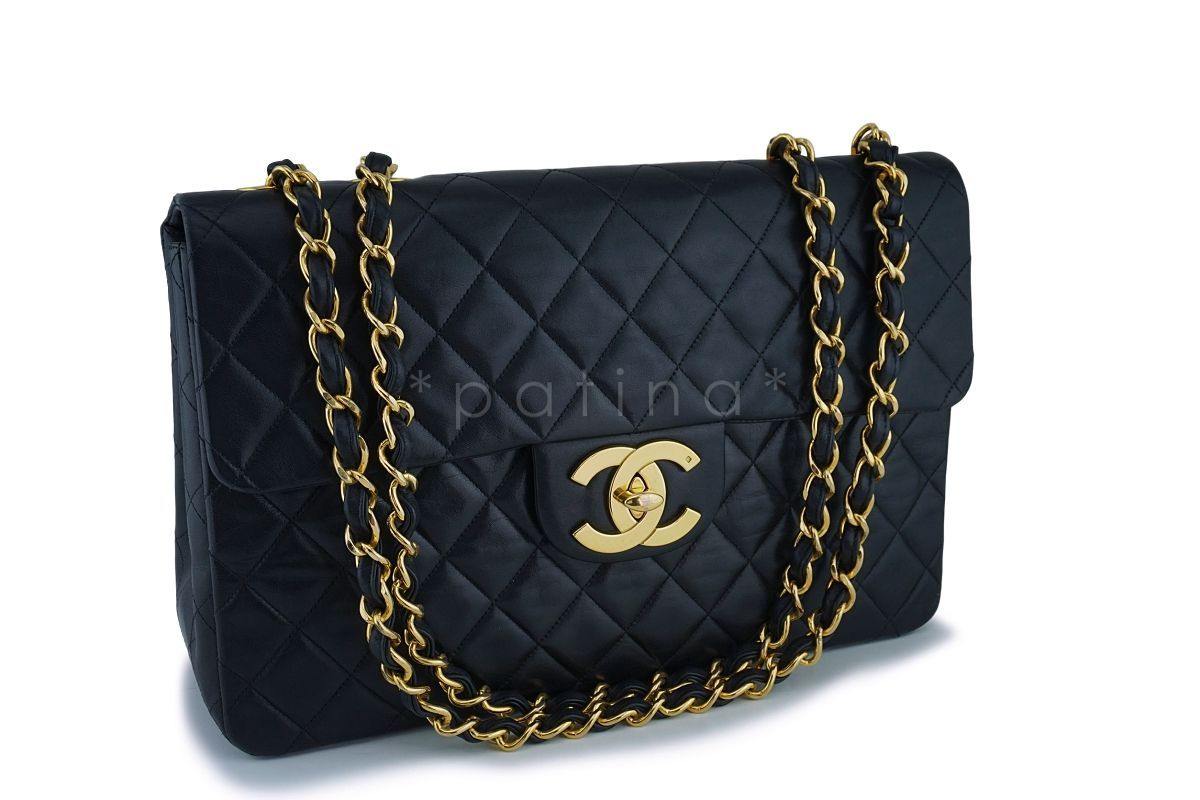 Chanel Black Lambskin Vintage Maxi Classic Flap Bag 24k GHW