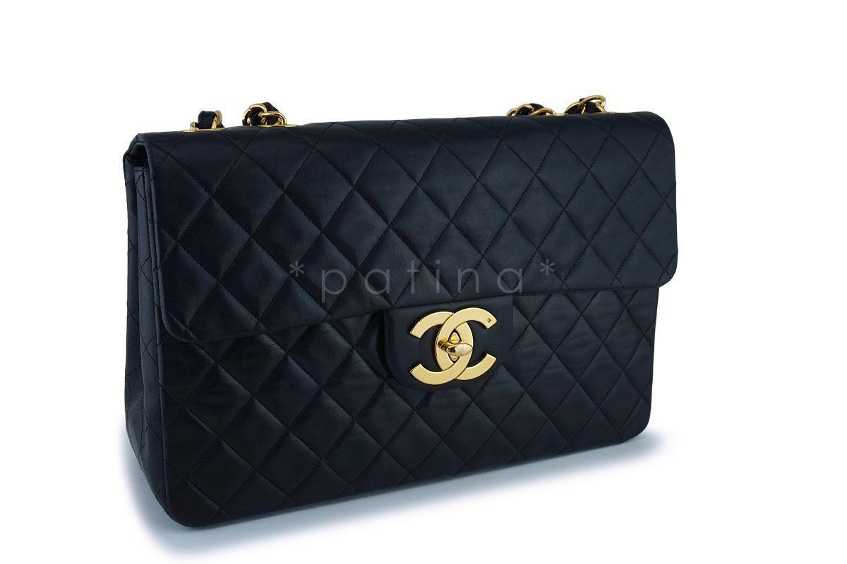 Chanel Black Lambskin Vintage Maxi Classic Flap Bag 24k GHW
