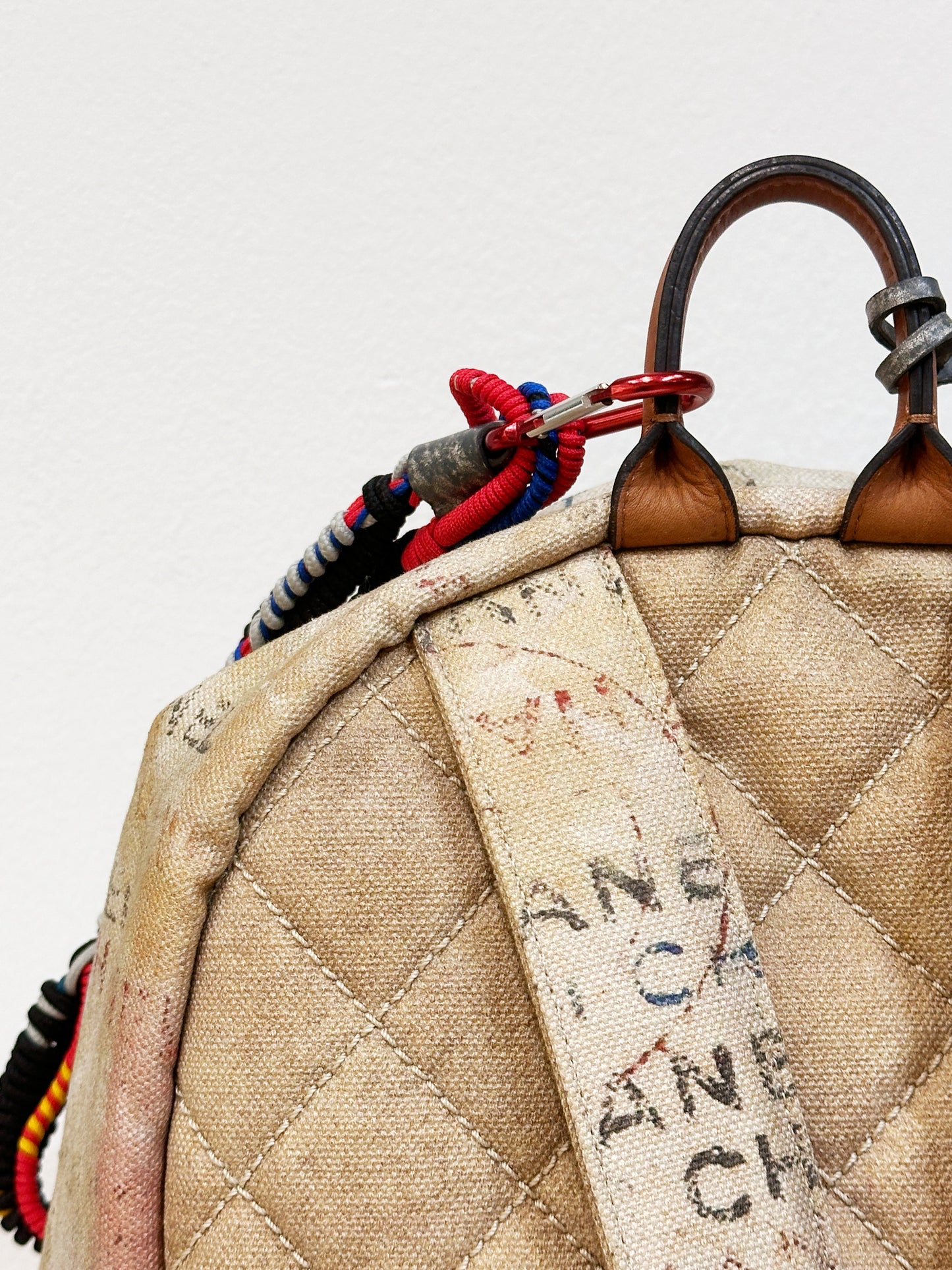 Chanel Graffiti Printed Canvas Medium Backpack Beige 1958 holo card