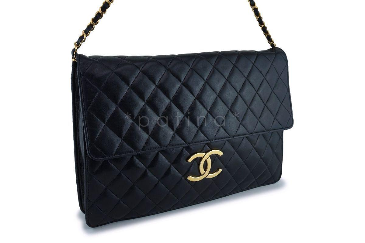 Rare Chanel Vintage Black Classic XXL Classic Flap Clutch with Chain Bag
