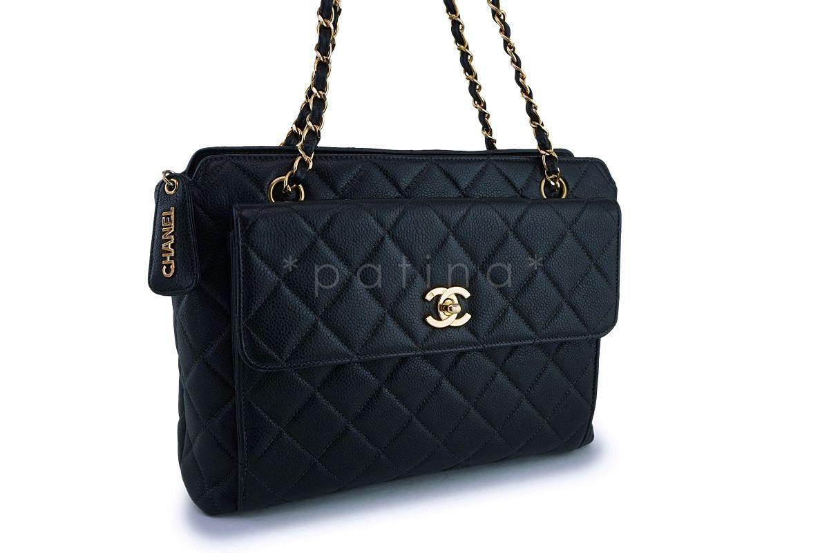 Chanel Vintage Black Caviar Flap Pocket Timeless Tote Bag 24k GHW