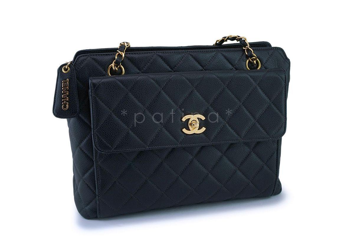 Chanel Vintage Black Caviar Flap Pocket Timeless Tote Bag 24k GHW
